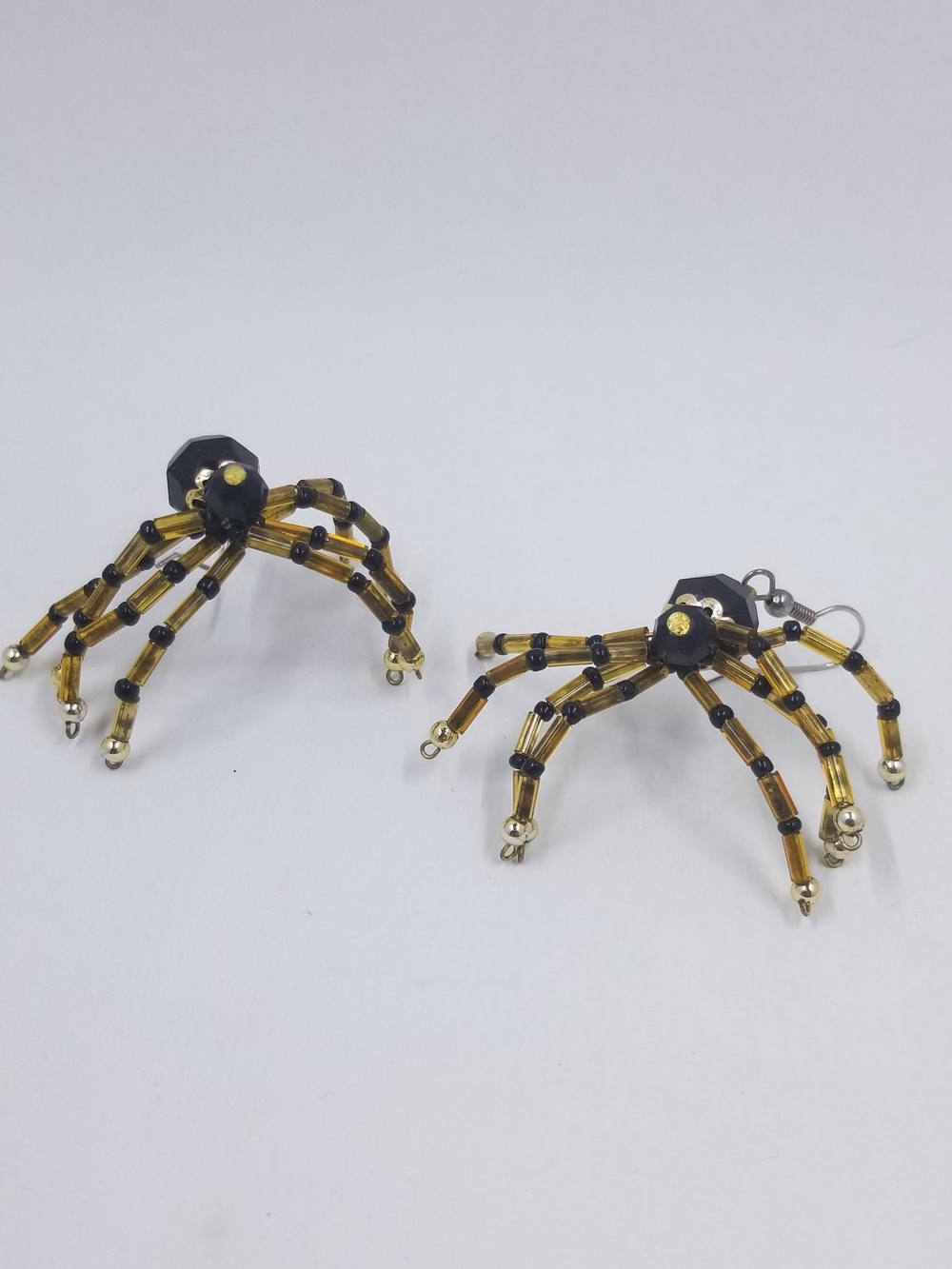Beaded Spider Earrings in Black and Gold